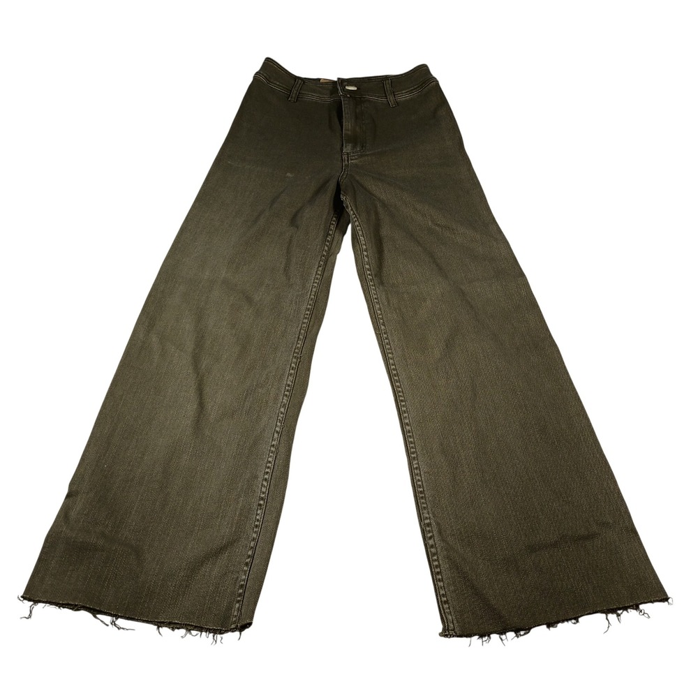 Vestique Devan Denim Women Medium Olive Green NEW Wide Leg Raw Hem Jeans